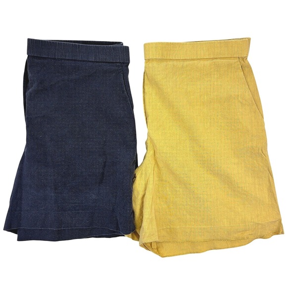 Theory Pants - Theory Linen Shorts Pull On Women's 10 Navy Yellow Casual Summer Lot 2 Flaw